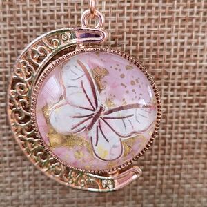 Rose Gold Double Sided Butterfly Pendant Necklace